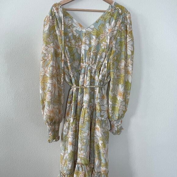 RACHEL PARCELL  FLORAL PRINT LONG SLEEVE CHIFFON MIDI DRESS SIZE M - Picture 9 of 11